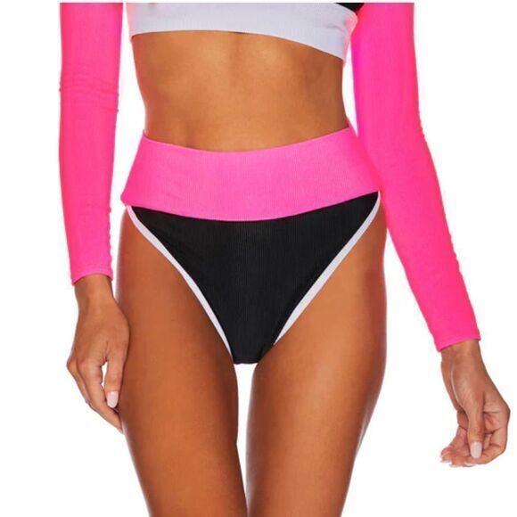 NEW Beach Riot Emmy Bottom In Black‎ Neon Pink Colorblock, XS - Picture 1 of 16